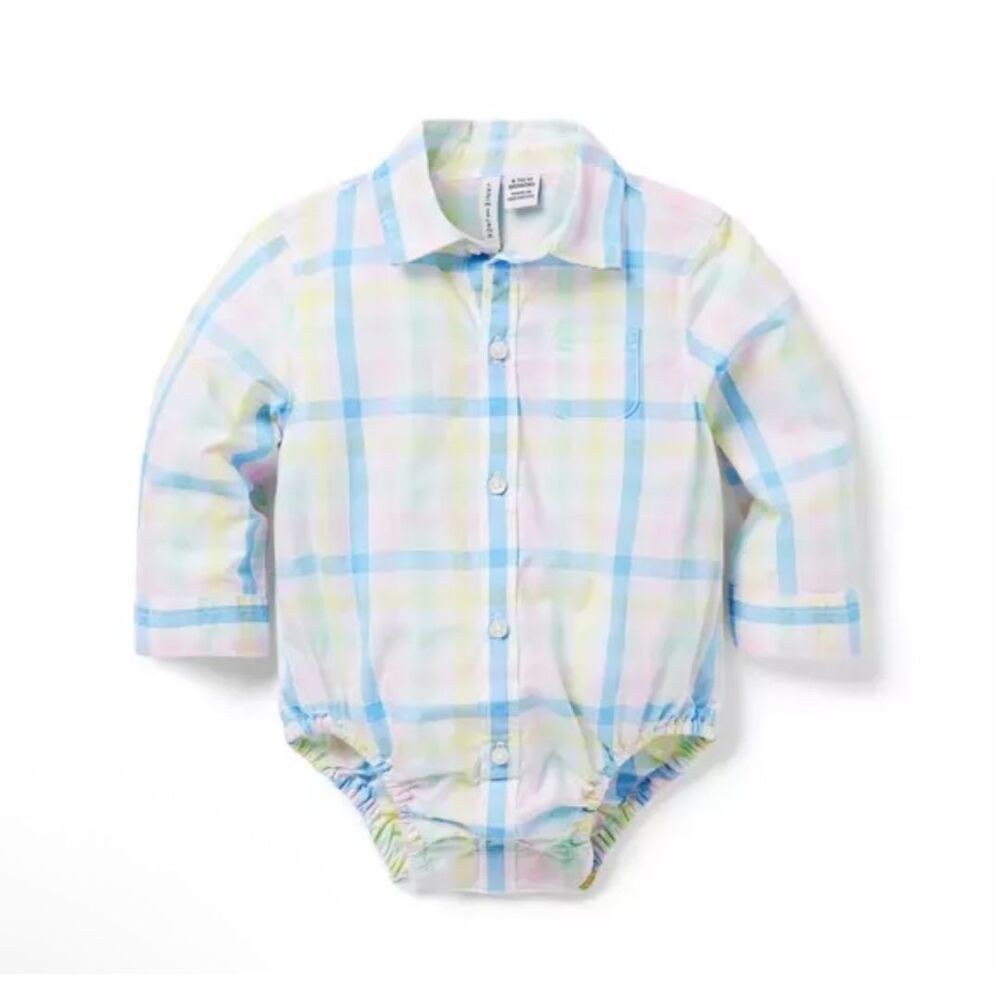 Janie and Jack Baby Seersucker Collared Bodysuit in White Size 3-6 Months